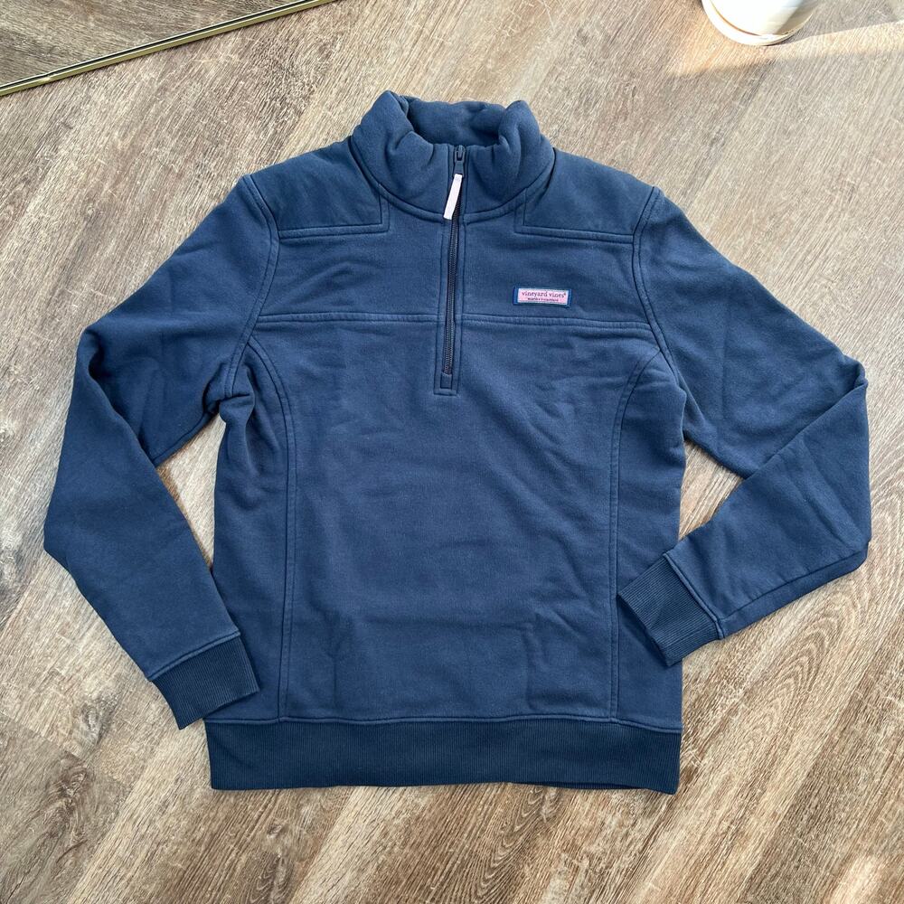 Navy Blue Vineyard vines Shep Quarter-Zip Knit Pullover Sweatshirt